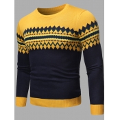 Lovely Casual Color-lump Stitching Yellow Men Swea