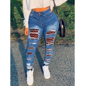 Lovely Casual High-waisted Hollow-out Deep Blue Je