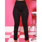 Lovely Casual High-waisted Fold Design Black Pants