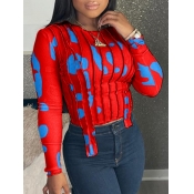 LW Casual O Neck Print Red T-shirt