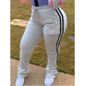 Lovely Leisure Striped Drawstring Grey Pants
