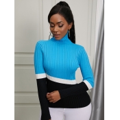 Lovely Casual Turtleneck Color-lump Stitching Deep