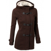 Lovely Casual Hooded Collar Button Design Coffee C