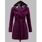 Lovely Casual Hooded Collar Knot Design Purple Tre