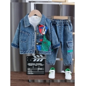 Lovely Boy Street Side Pocket Patchwork Blue Two P