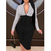 Lovely Casual Zipper Design Patchwork Silver Knee 