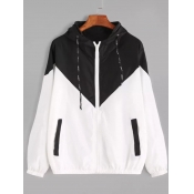 Lovely Casual Zipper Design Patchwork Black Hoodie