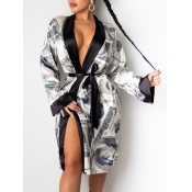 LW BASICS Street Money Print Lace-up Black Trench 