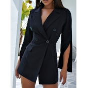 Lovely Formal Turndown Collar Sleeve Split Black B