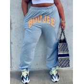 Lovely Casual Letter Print Pocket Design Grey Pant