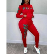 Lovely Casual Hooded Collar Letter Print Red Two P
