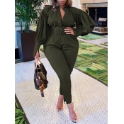 Lovely Trendy Ruffed Sleeve Army Green Plus Size T