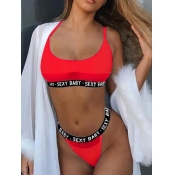 Lovely Sexy Letter Print Patchwork Red Bra Sets