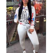 Lovely Street Hooded Collar Long Sleeve Print Whit
