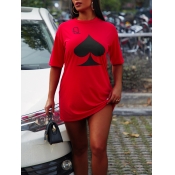 LW Casual O Neck Heart-shaped Print Red Mini Dress