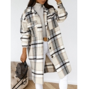 LW Plaid Print Pocket Design Woollen Coat
