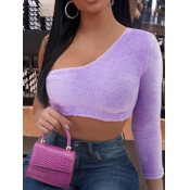 Lovely Chic One Shoulder Crop Top Purple Sweater
