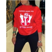 Lovely Party O Neck Letter Print Red Hoodie
