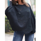 Lovely Casual U Neck Hollow-out Black Plus Size Sw