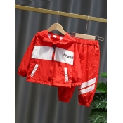 Lovely Sportswear Hooded Collar Patchwork Red Boy 