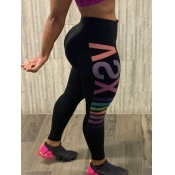 Lovely Sportswear Mid Waist Letter Print Black Leg