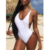 Lovely V Neck High-waisted White One-piece Swimsui