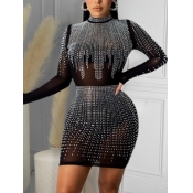 Lovely Sexy Turtleneck Sequined See-through Black 