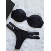 Lovely Casual Hollow-out Lace-up Black Two-piece S