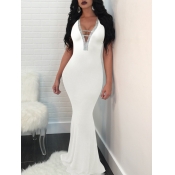 Lovely Party V Neck Bandage Hollow-out Design Whit