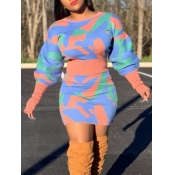 Lovely Casual O Neck Camo Print Blue Two Piece Ski