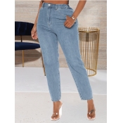 Lovely Casual High-waisted Elastic Blue Jeans