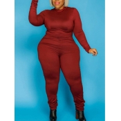 Lovely Casual O Neck Hollow-out Wine Red Plus Size
