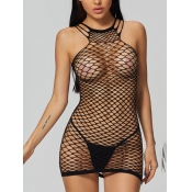 Lovely Sexy Off The Shoulder See-through Black Bab