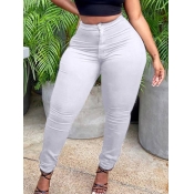 Lovely Plus Size Casual Mid Waist Zipper Design Wh