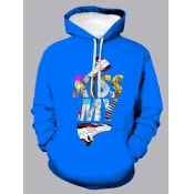 Lovely Men Casual Letter Print Kangaroo Pocket Blu