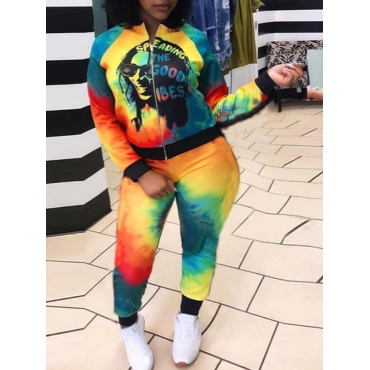 

LW Tie-dye Letter Print Pants Set, Multi