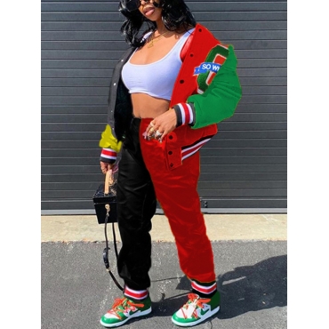 

LW BASICS Street Print Patchwork Red Two Piece Pants Set