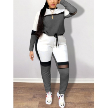 

LW BASICS Plus Size Color-lump Tracksuit Pants Set, Grey