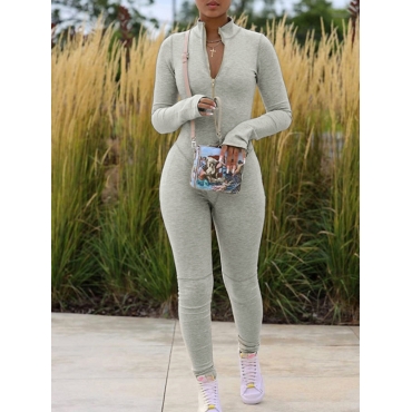 

LW Zipper Design Basic Skinny Jumpsuit, Grey