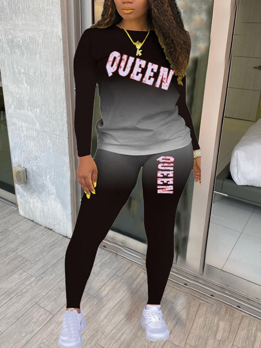 

LW Gradient Letter Print Pants Set, Black