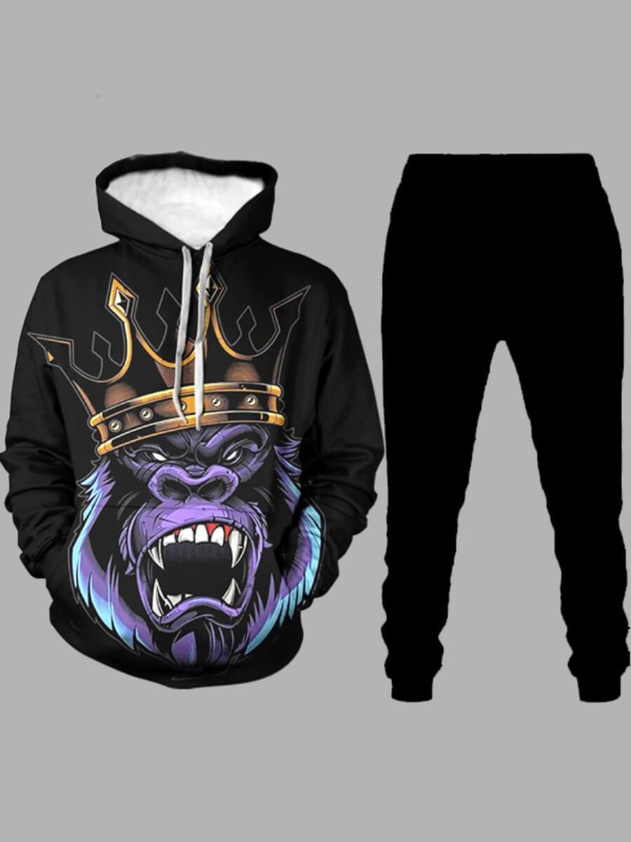 

LW Men Cartoon Print Patchwork Pants Set, Black