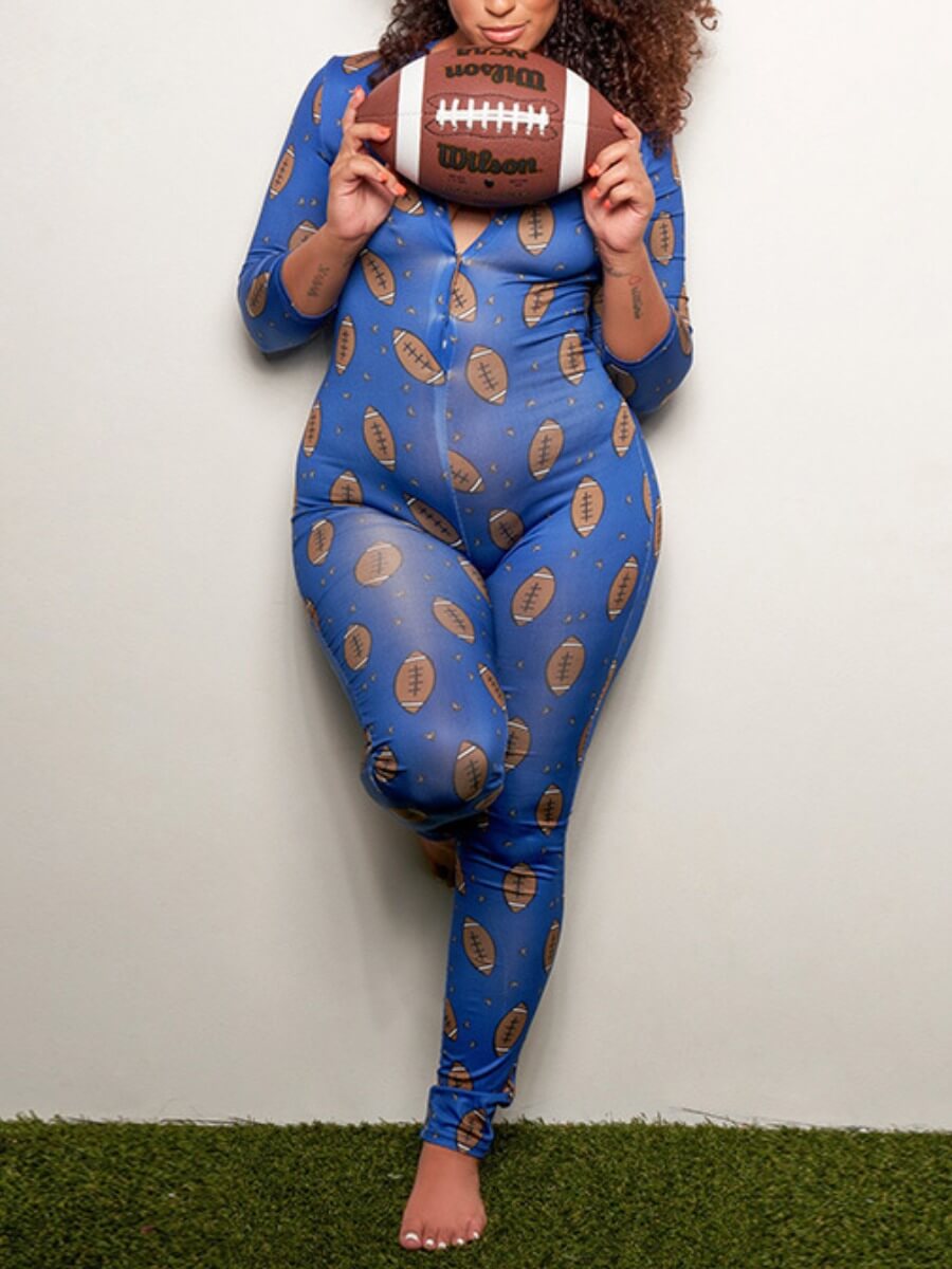 

Lovely Trendy Christmas Day Print Blue One-piece Jumpsuit