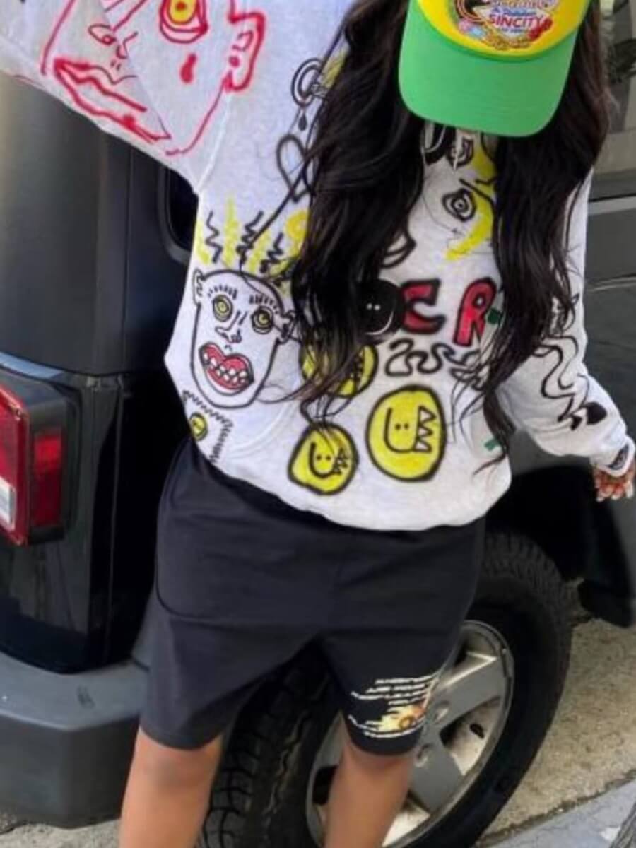 

Lovely Street Hooded Collar Cartoon Print Grey Plus Size Hoodie
