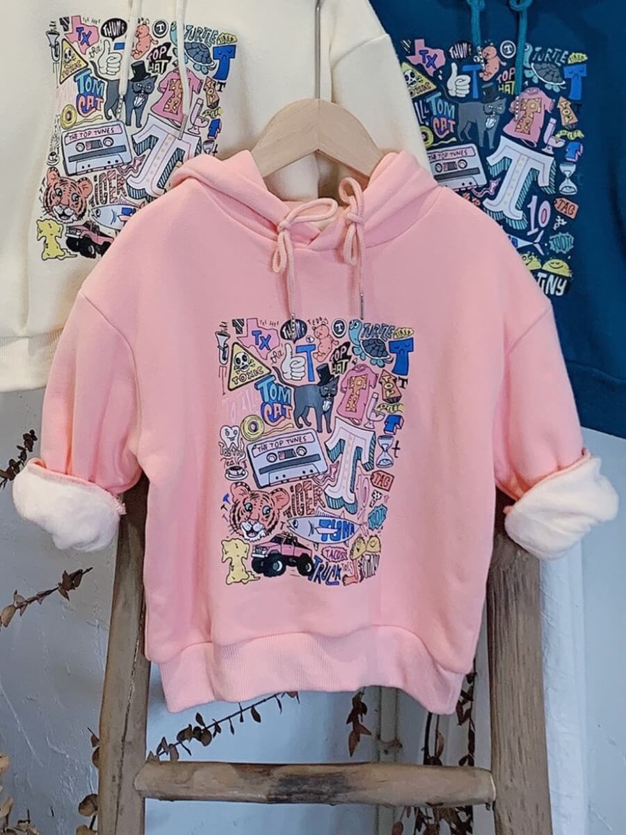 

Lovely Casual Letter Print Patchwork Pink Girl Hoodie