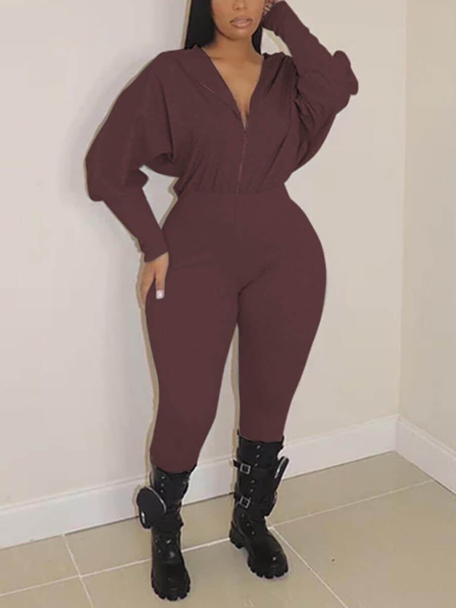 

Lovely Casual Hooded Collar Coffee One-piece Jumpsuit