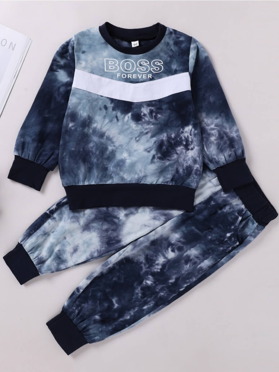 

Lovely Sportswear Letter Print Tie Dye Blue Boy Two Piece Pants Set