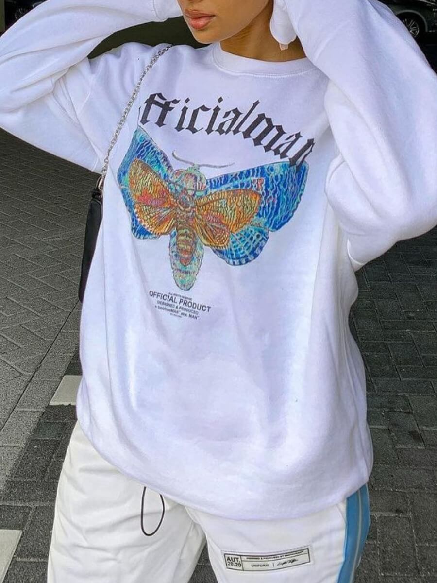 

Lovely Casual Butterfly Letter Print White Hoodie