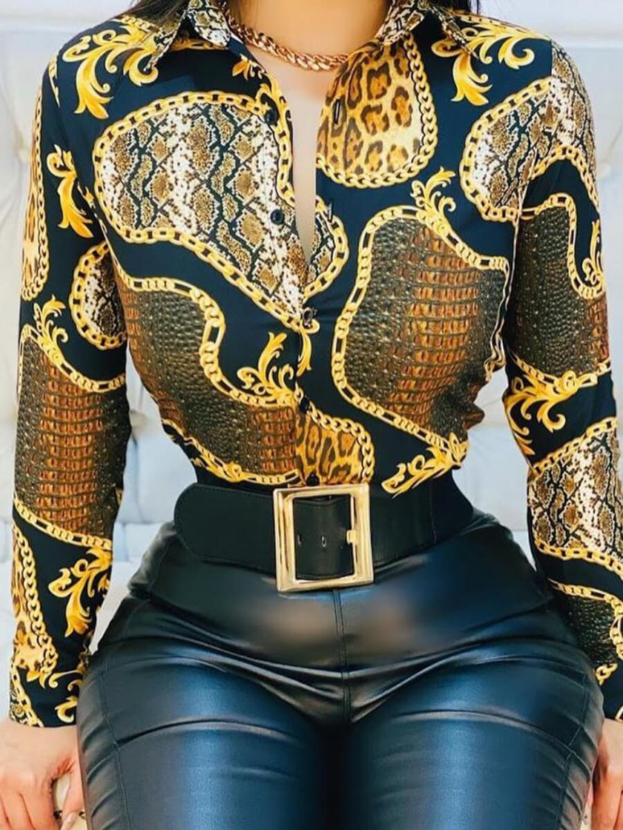 

Lovely Formal Leopard Print Patchwork Blouse