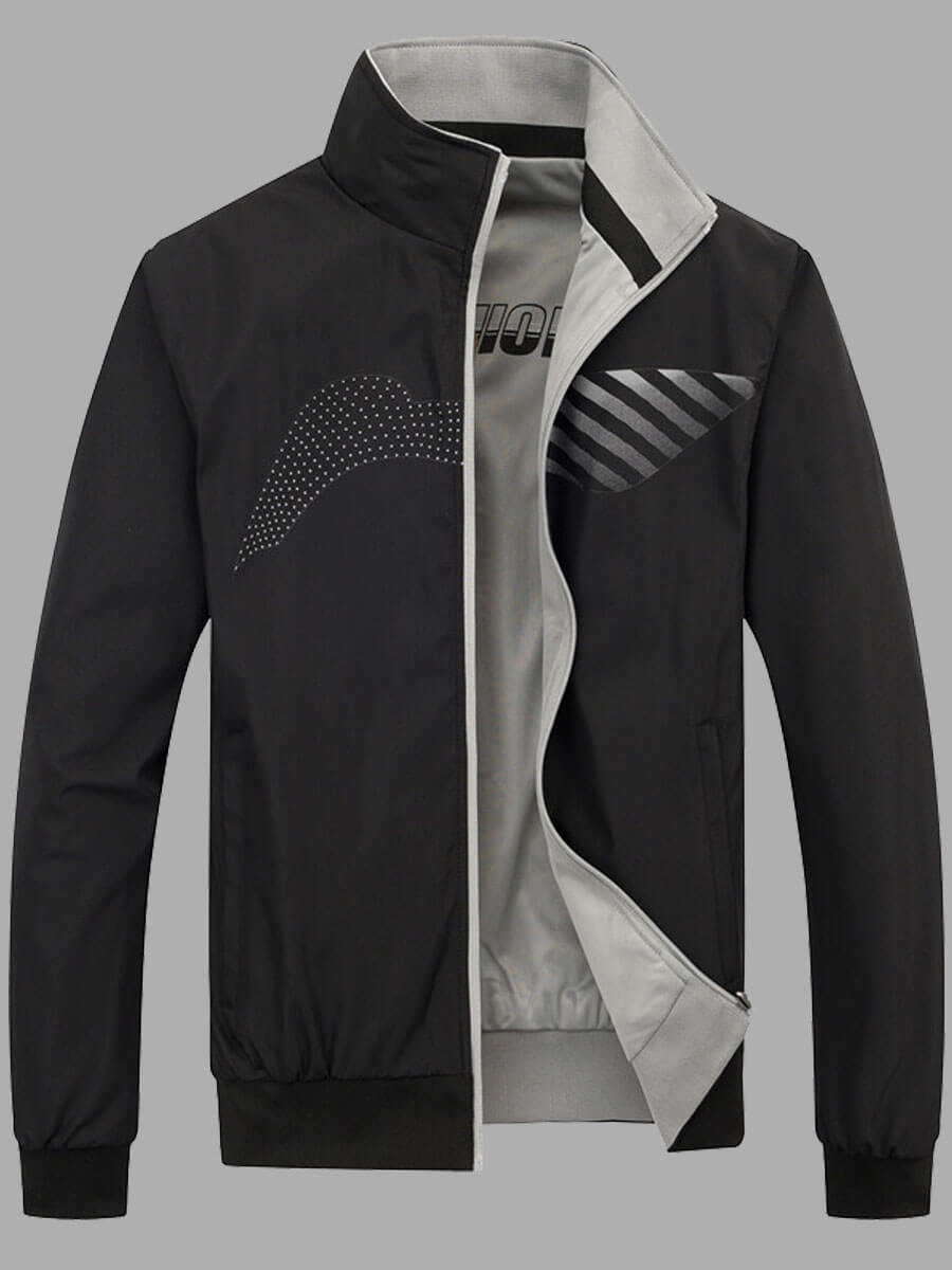 

Lovely Casual Dot Print Zipper Design Black Men Jacket