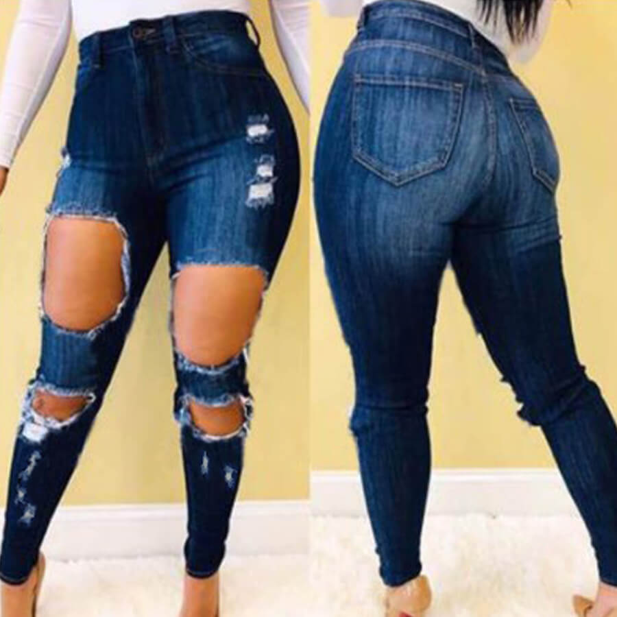 

Lovely Casual Hollow-out Deep Blue Jeans